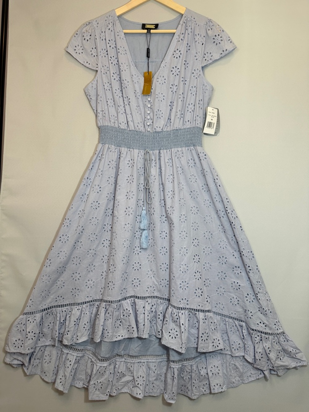 Alexia Admor Minnie Womens Dress Size 10 Eyelet Embroidery Smocked Waist Tiered
